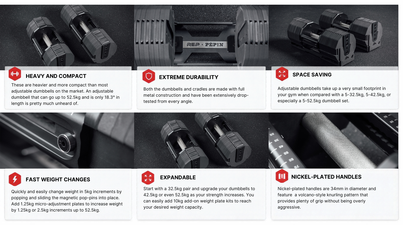 These are heavier and more compact than most adjustable dumbbells on the market